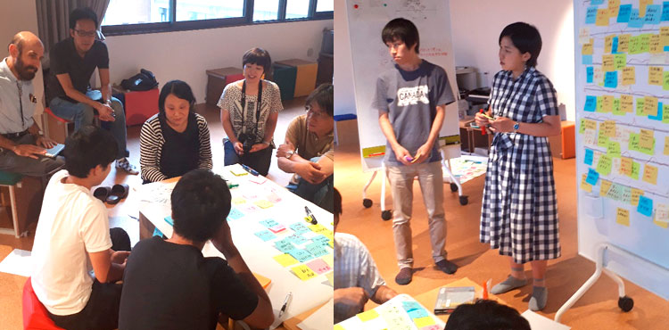 大学間の交流を図るSciREXサマーキャンプ事前ワークショップでは、グループワークに必要なコミュニケーションについて、大阪大学・京都大学の大学院生たちが一緒に学んだ。